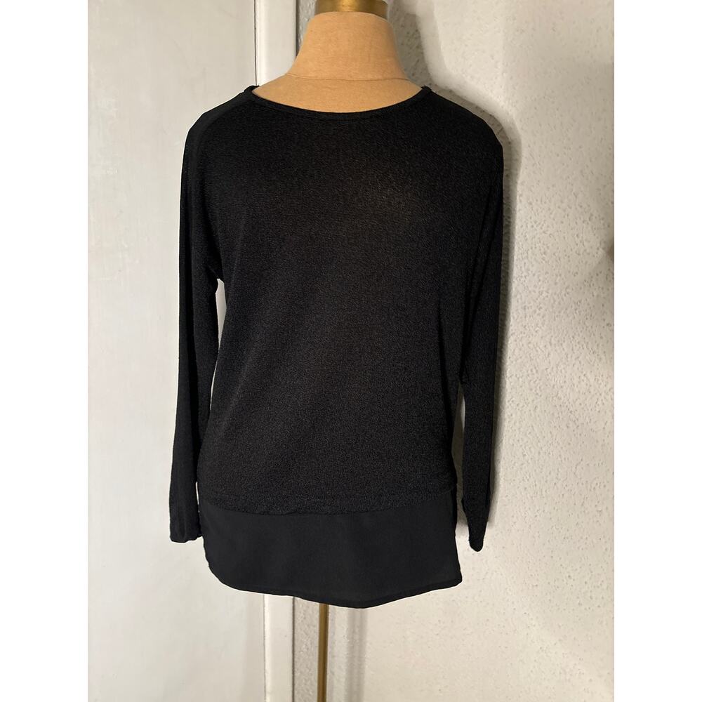 ZARA W&B Semi Sheer Black Textured High Low Top S No Care Tag Classic Preppy